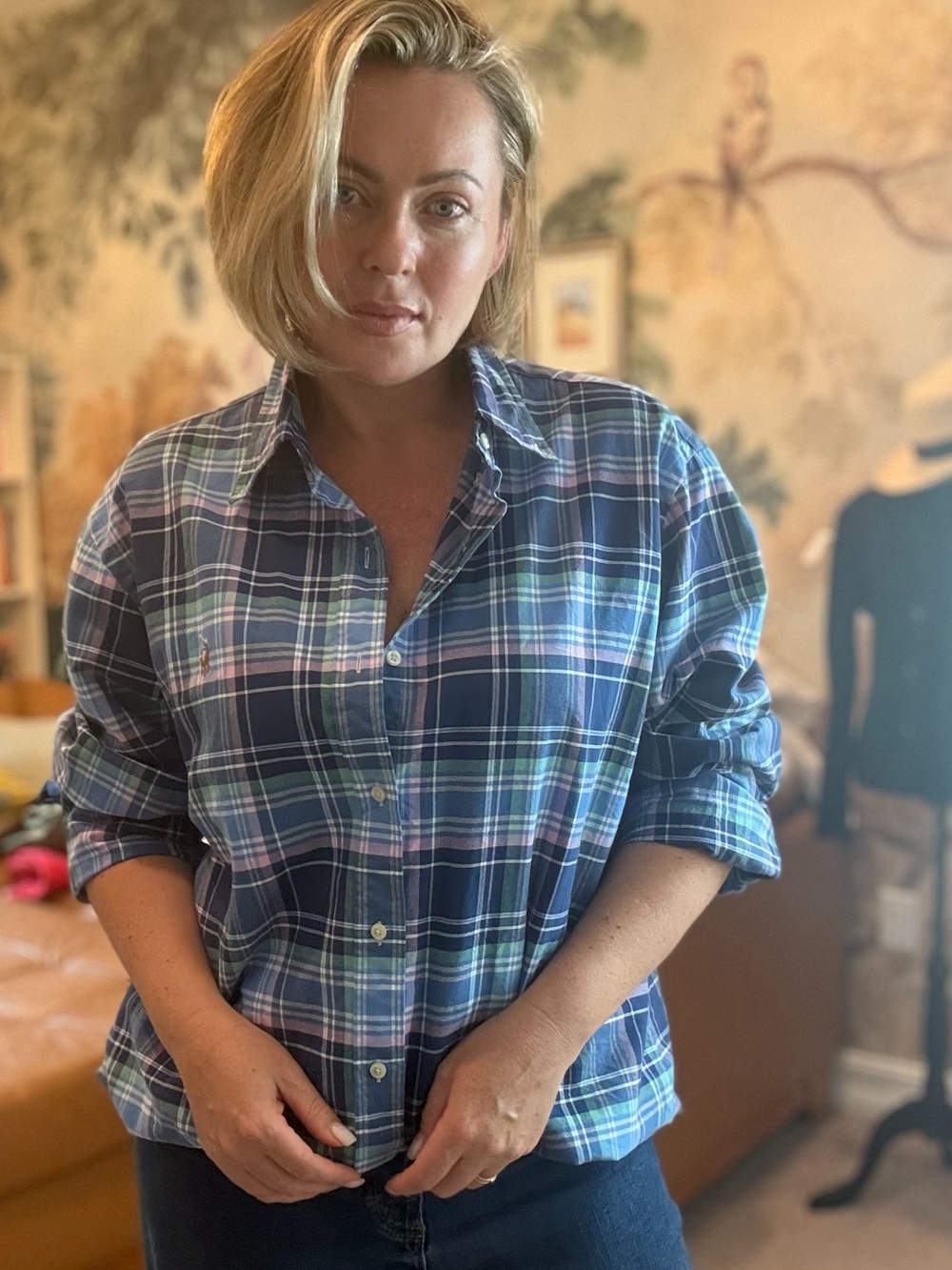 Vintage Ralph Lauren Blue Plaid Button-Down Shirt Women’s Oversized XL